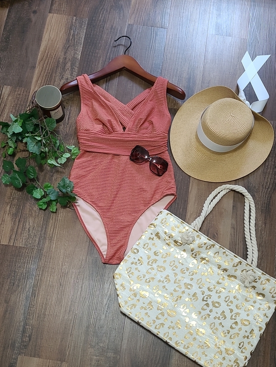 Cupshe Other - CUPSHE Sparkle Ribbed Belted Criss Cross Terracotta One Piece